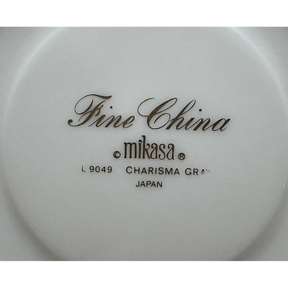 Mikasa Charisma Gray Cup Saucer Set Fine China Floral Gold Trim Vintage L9049